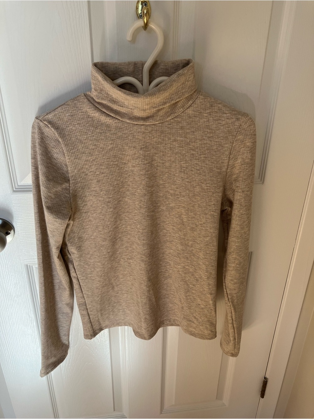 Women's Beige Ribbed Turtleneck Sweater